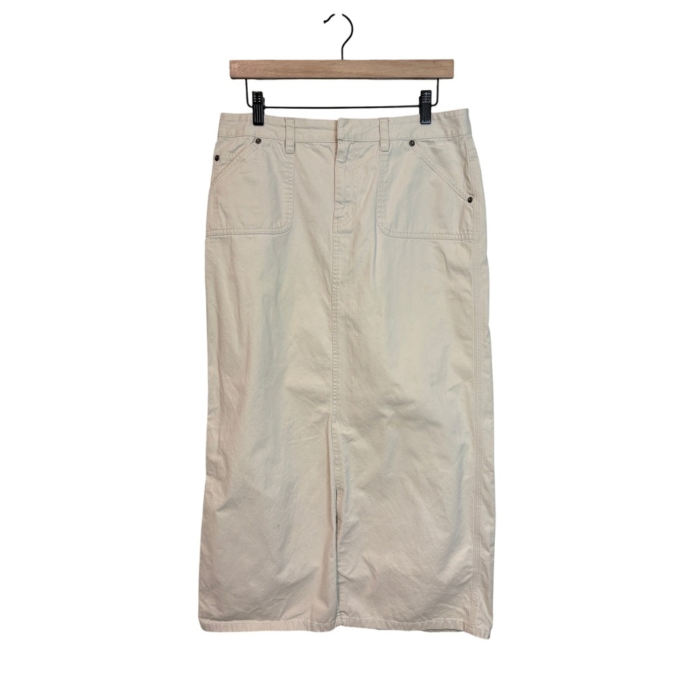 Old Navy Khaki Denim Maxi Skirt Size 10 Beige Cotton Utility Boho Long Skirt